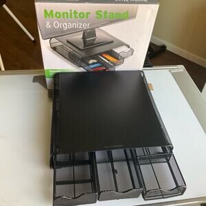 Mind Reader Monitor Stand, Ventilated Laptop Riser, Desktop Organizer, Storage
